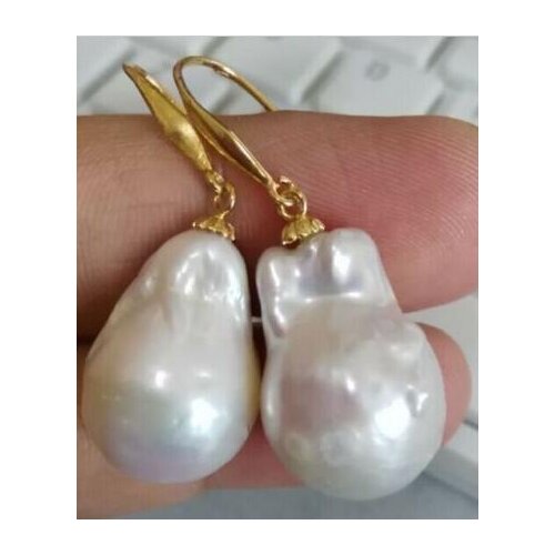 Noble jewelry a pair of 15-20 mm natural Australian south sea white pearl earrings