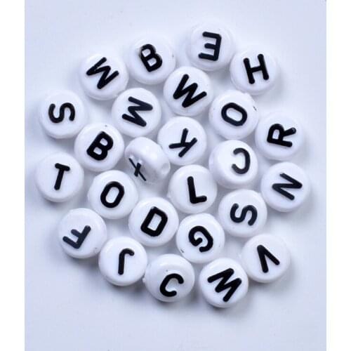 100Pcs 6x10mm Round Letter Beads Acrylic White Alphabet Bead With Black Letter DIY Beads For Bracelet Necklace Accessories