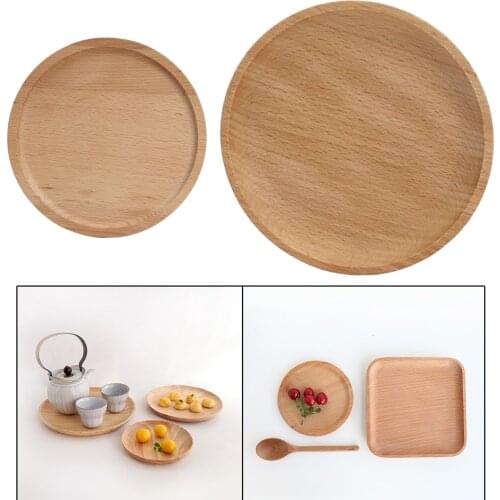 Wood Plate Wooden Tray Dessert Fruit Bread Dishes Dinner Plates 24x24cm