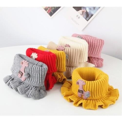 Toddler Children Kids Boys Girls Knitted Neck Scarf Cartoon Warmer Crochet Cowl Collar Circle Winter Warmer Casual Soft Scarfs
