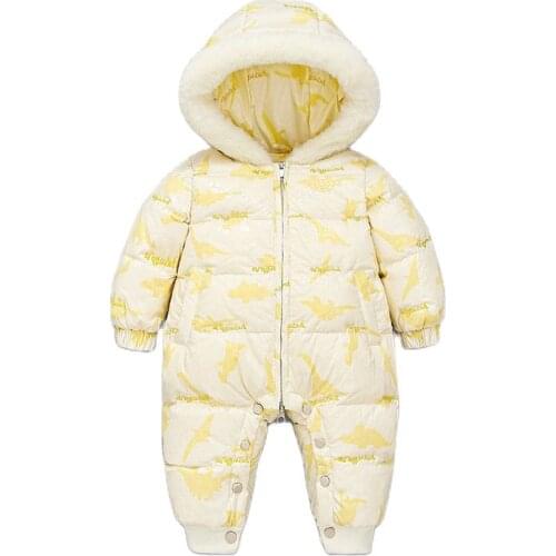 Baby Winter Snowsuit White Down Thick Baby Boys Jumpsuit Newborn Romper Baby Girls Overalls 0-3 Years Toddler Coat Outwear