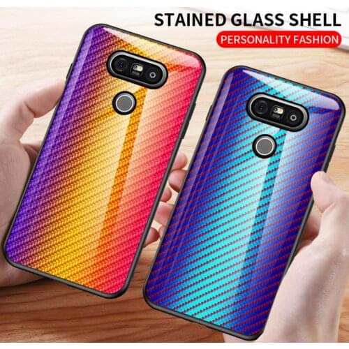 For LG G8 G7 ThinQ G6 Plus G5 G5 Se Lite Fashion Shine Colorful Carbon Tempered Glass Phone case Slim Shockproof TPU Edge Cover
