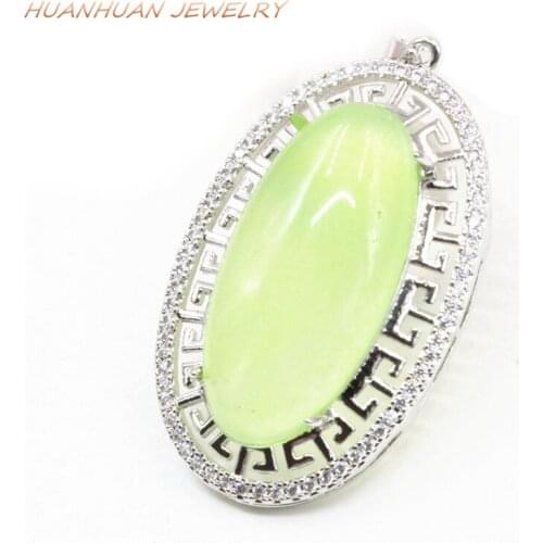 Fashion Women Necklaces & Pendant Natural Stone Green Jades Chalcedony Stainles Steel Zircon Pendants 24x42mm Jewelry B3317