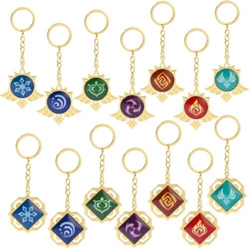 Game Genshin Impact Element Keychain Anime Eye of the Gods Cool Luminous Metal Jewelry Cosplay Pendant Eye of God Peripheral
