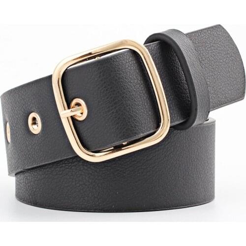Imitation Leather Alloy Square Pin Buckle Belt Red White Ceinture Jeans Fashion Casual Decorative Air Creative Style Women Belt