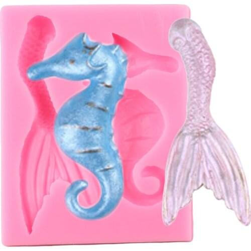 Mermaid Tail Silicone Mold Hippocampus Cupcake Topper Candy Clay Resin Molds Chocolate Fondant Mould Cake Decorating Tools