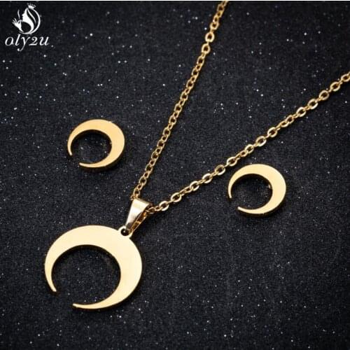 Delicate Bohemian Crescent Moon Pendant Necklace Jewelry for Women Gold Jewelry Set Simple Curved Moon Earrings Punk Gift 2021