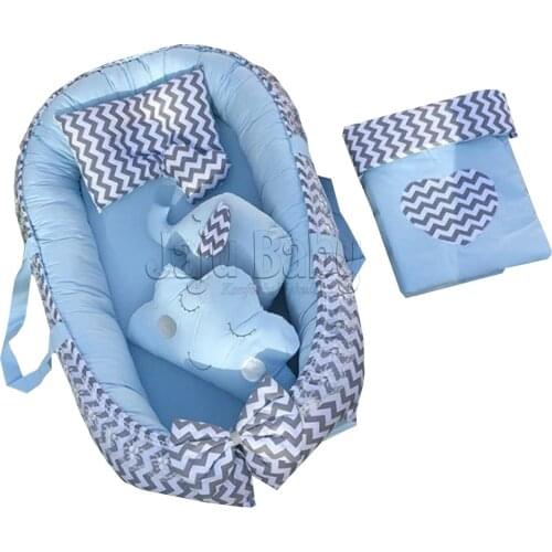 Jaju Baby Handmade, Gray - Blue Patterned 6 Piece Babynest Set, Little Heart GIFT
