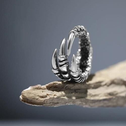 Retro Creativity Silver Color Hawk Claw Ring for Motorcycle Party Punk Ring Women Men Eagle Ring Adjustable Open Hip Hop Jewelry