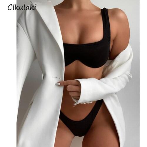 Push Up Bikini set Swimsuits Women 2021 New Ribbed Solid Two-pieces Swimwear Female Summer Sexy Underwire Bikinis Bathing Suits
