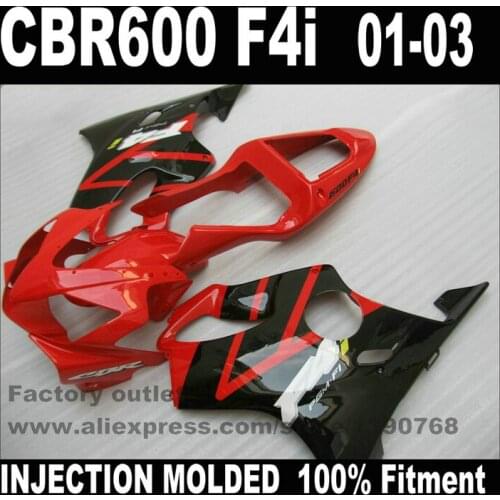 INJECTION MOLDED plastic fairing body kit for HONDA CBR 600 F4i 2001 2002 2003 black red fairings set CBR600 01 02 03 TD57