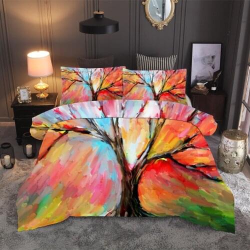Watercolor Oil Painting Bedding Sets Landscape Tree Duvet Cover Set Queen King Quilt Cover Bedclothes(No Sheet No Filling)