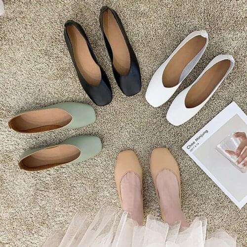 Miaoguan 2021 New Simple Ladies Flat Shoes Soft Women Square Toe Vintage Flats Female Casual Boat Shoes Retro Leisure Shoes Girl