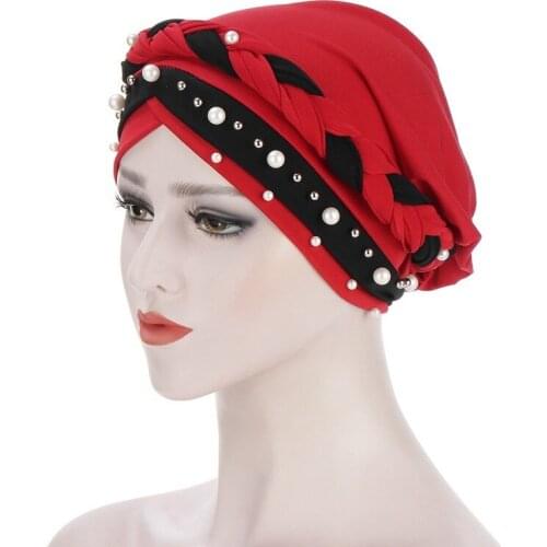 Fashion Bonnets New European/American Spring/Autumn Muslim Bag Cap Milk Silk Two-tone Nail Size Beaded Braided Headband Cap 205