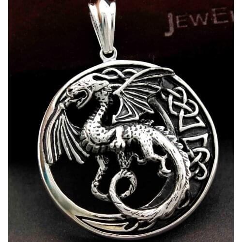 Mens Charm Bling Stainless Steel Celtic Dragon Knot Pendant