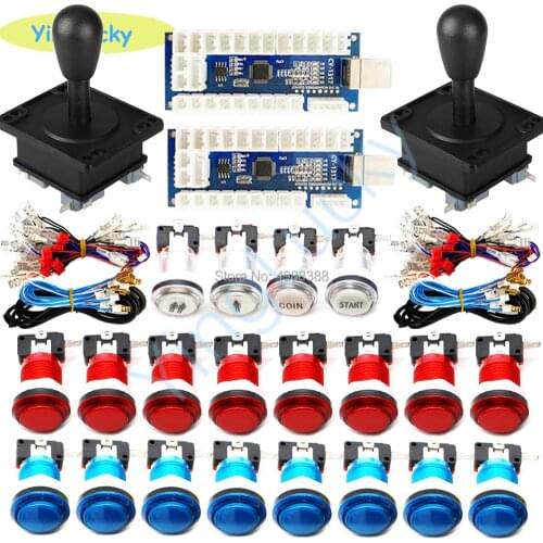 NEW Arcade Game Control Board kit 2 player USB Encoder to PC Rasberry Pi + LED button with Micro Switch + Joysticks