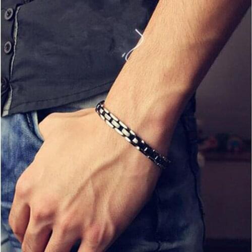 New Popular Black/White Ceramic Statement Bracelet Stainless Steel Bracelet for Men Women Fashion Jewelry