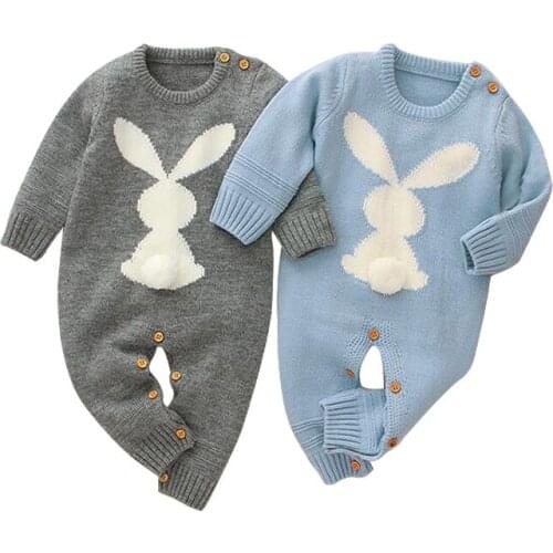 Baby clothes newborn winter warm knitted jumpsuit cartoon rabbit knitted sweater romper boy girl romper baby romper romper