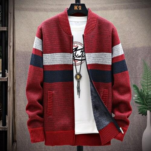 2021 Autumn Korean O-Neck Mens Sweaters with Thick and Velvet Mens Cardigan Knitted Sweatercoats Patchwork Jacket Male M-3XL