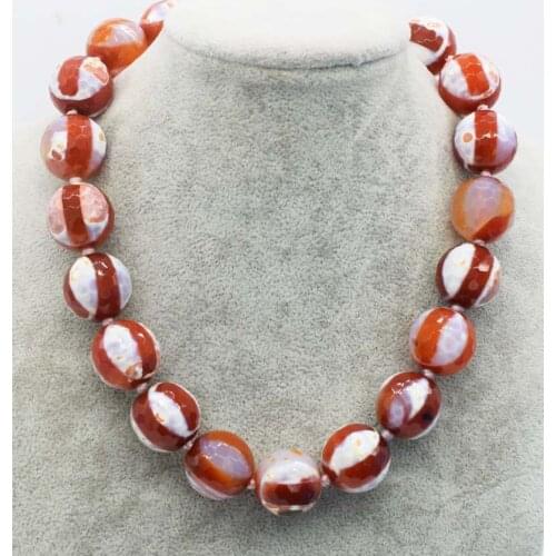 Big size red veins agate faceted round 20mm necklace 17.5inch wholesale beads nature FPPJ woman 2017