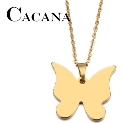 CACANA Stainless Steel Necklace For Women Man Lovers Blue Butterfly Gold And Silver Color Pendant Necklace Engagement Jewelry