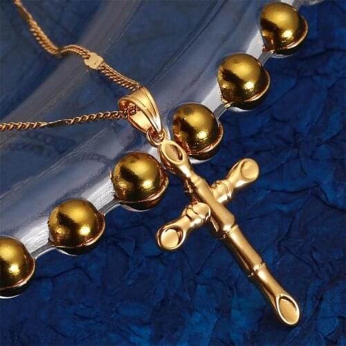 24K Gold Color Jesus Cross Pendant Necklace Trendy Religion Crucifix Cross Chain Women Jewelry