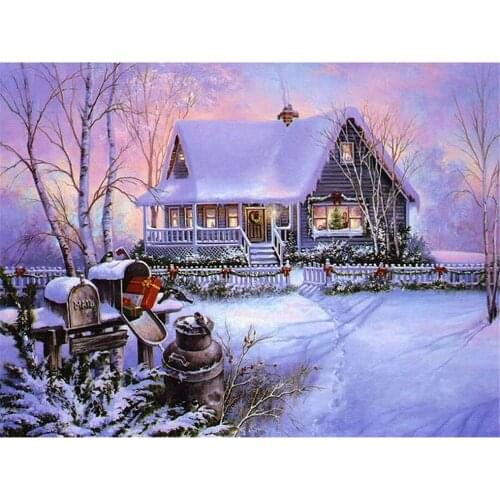 Landscape House Winter Snow Scenery DIY Embroidery Cross Stitch 11CT Kits Needlework Craft Set Printed Canvas Design