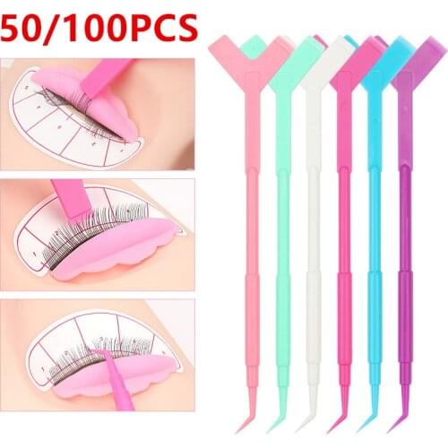 50/100pcs Plastic Eyelash Perming Stick Tool Lashes Extension Hot Glue Spoon Y Shape Comb Brush Lash Lifting Curler Applicator
