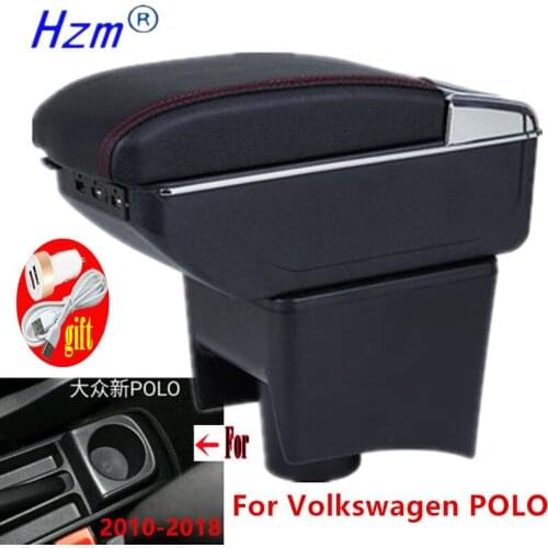 For Volkswagen POLO Armrest 2010-2018 new For VW POLO Polo Mk5 6R Vento Car Armrest Center Storage box USB LED