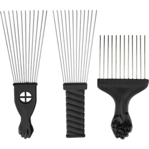 Pro Metal Afro Brush Wide Teeth Hair Comb For Volumizing Hair Styling Anti-static Comb Brush Detangling Comb Black Fist