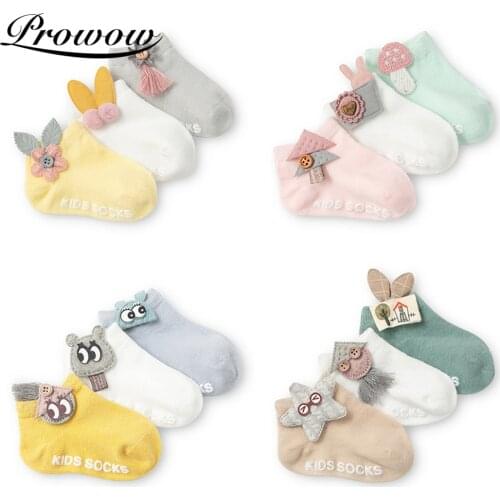 PROWOW 3 Pairs Newborn Baby Socks Summer Cotton Lovely Cartoon Eye Deco Short Socks For Baby Girl Anti Slip Sock For 0-3Y 2020