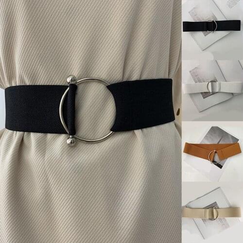 Women Dress Belt Fashion Waist Belt Stretch Elastic Waist Metal Buckle Corset Round Buckle