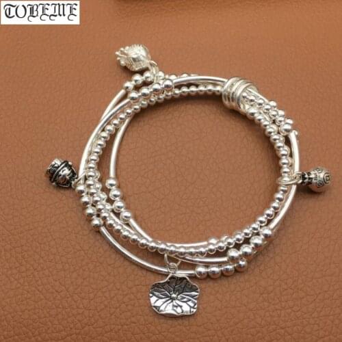 Handmade 925 Silver Beads Bracelet Thai Silver Beaded Wrap Bracelet Good Luck Charm Beaded Women Bracelet