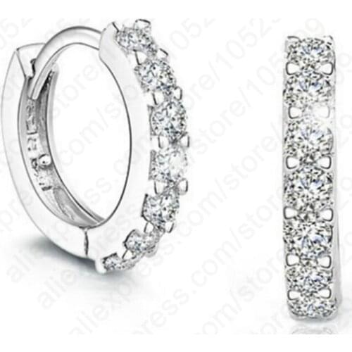 Luxury Romantic Women Jewlerys 925 Sterling Silver Rhinestone Crystal Hoop Earrings Wholesale