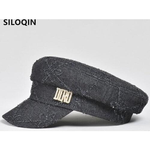 SILOQIN Novelty Personality Women Flat Cap Womens Retro Denim Navy Military Hats New Spring Summer Elegant Ladies Casual Hat