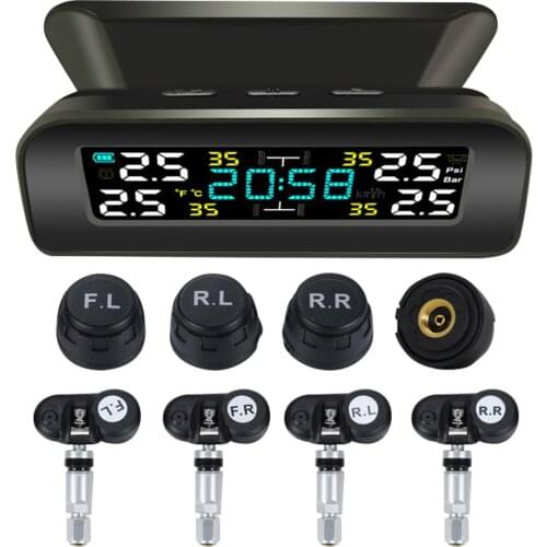 VODOOL Tire Pressure Alarm System TY17 /18 Solar Car TPMS with Clock Auto Tire Pressure Tyre Temperature Monitoring Alarm System