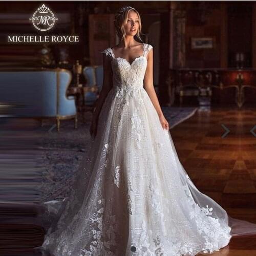 Michelle Royce A-Ling Wedding Dresses 2020 Sweetheart Appliques Zipper Chapel Train Princess Wedding Gowns Vestido De Noiva