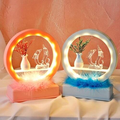 1pc Lovely Dolphin LED Night Light Lamp with Music Table Decor Valentines Day Wedding Birthday Gift Home Decoration