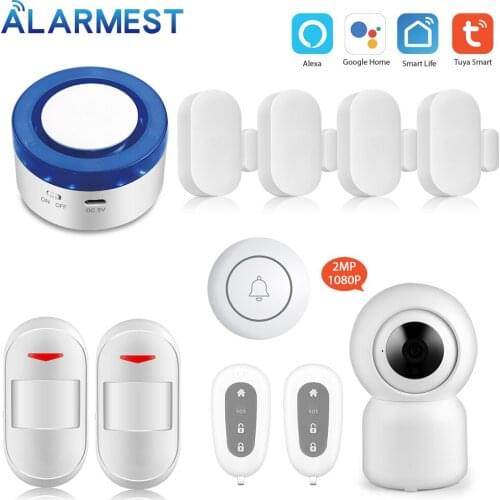 Home Security Smart Wireless Wifi Alarm Siren Kits Smart Life APP Wireless Remote Control Alexa Google Home voice