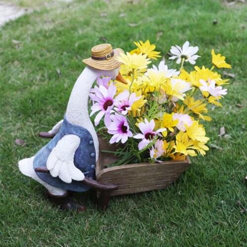 Duck Flower Planter Pot Fairy Garden Landscape Plants Flower Vase Container Resin Statue Flowerpot Living Room Decor