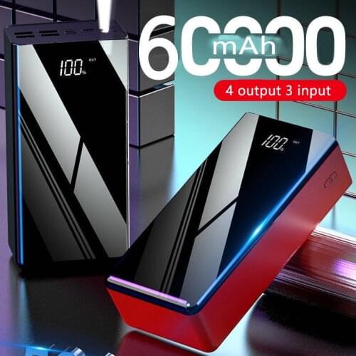 60000mAh Power Bank for iPhone Xiaomi mi Pover Bank 60000 mAh Powerbank External Battery Poverbank Fast Charging with Dual Light