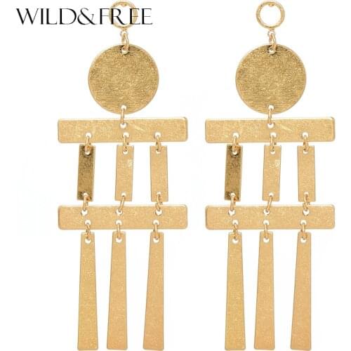 Wild & Free Boho Style Gold Color Metal Tassel Earrings For Women Vintage Statement Round & Bar Hanging Dangle Earrings Jewelry