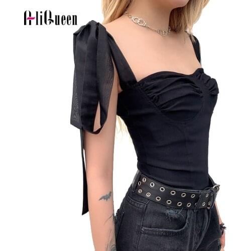2021 Summer Women White Sexy Crop Tops Korean Bowknot Camis Female Sleeveless Bandage Short Strap Vest Vintage Slim Black Tops