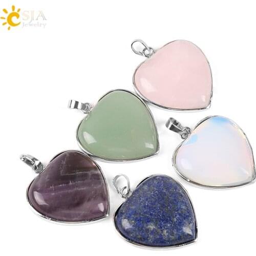 CSJA Hot Natural Jewelry Inlaid Heart Pink Purple Gem Stone Pendant Female Necklace Best Valentines Day Gift Free Shipping E074