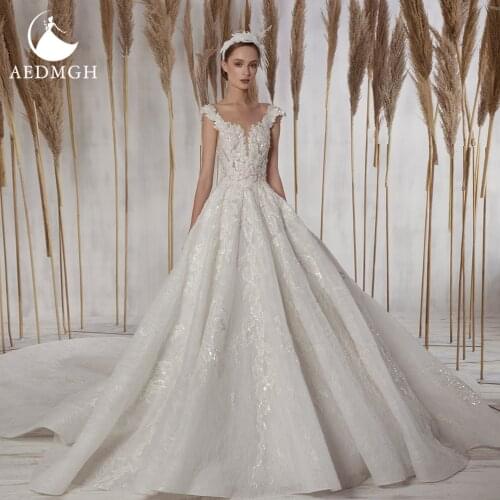 Aedmgh A-Line Vintage Wedding Dresses 2021 Sweetheart Sleeveless Vestido De Novia Lace Appliques Shiny Sequined Bridal Gown