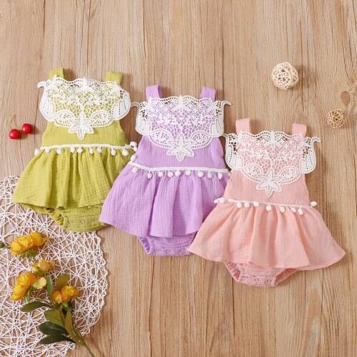 2021-05-20 Lioraitiin 0-18M Newborn Infant Baby Girl Summer Fashion Bodysuit Sleeveless Patchwork Lace Jumpsuit Dress