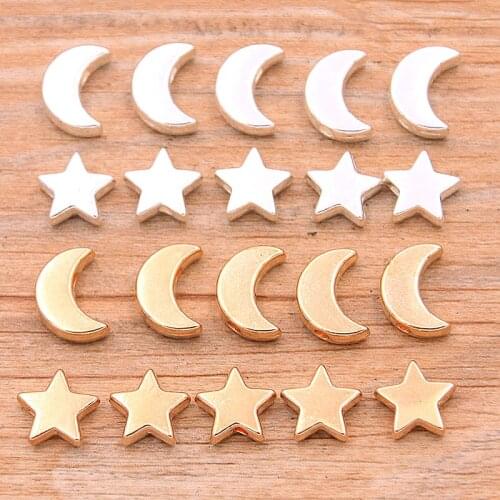 30Pcs 2 Style Color Size Pentagram Moon Small Hole Bead Spacer Natural Charms For DIY Necklace Bracelets Jewelry Handmade Making