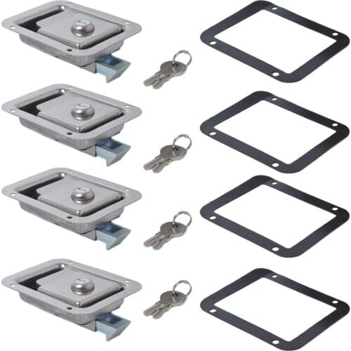 4 Set Boat Paddle Latch & Key & Gasket Flush Mount Paddle Handle Locking Latch For Yacht RV Trailer Caravan Motorhome Toolbox