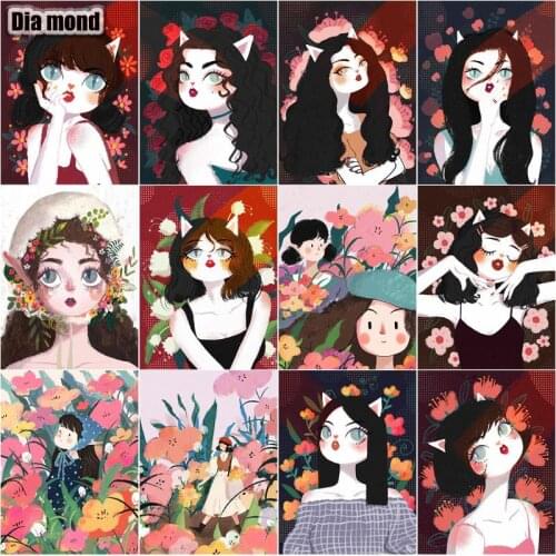 5D Diamond Embroidery Cartoon Girl Full Drill Diamond Painting Flower Girl Mosaic Cross Stitch Rhinestones Pictures Home Decor