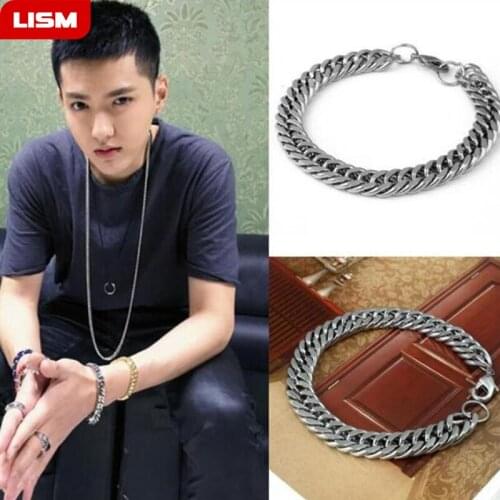 Bracelet Titanium steel Color Men Bracelet Fashion Jewelry 21CM Leading Square Buckle Lobster Bracelet